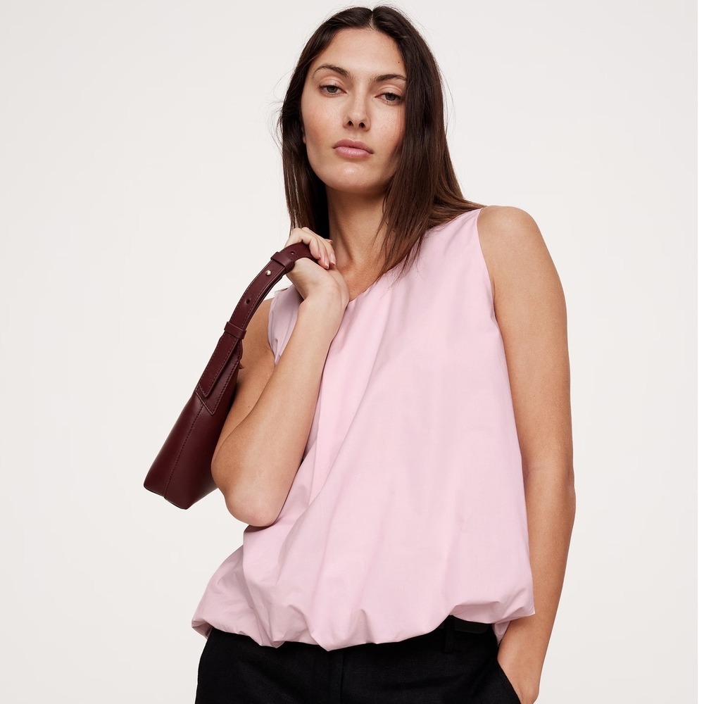 Banana Republic Womens XL Pink Cotton Poplin Bubble Hem Sleeveless Tank Top